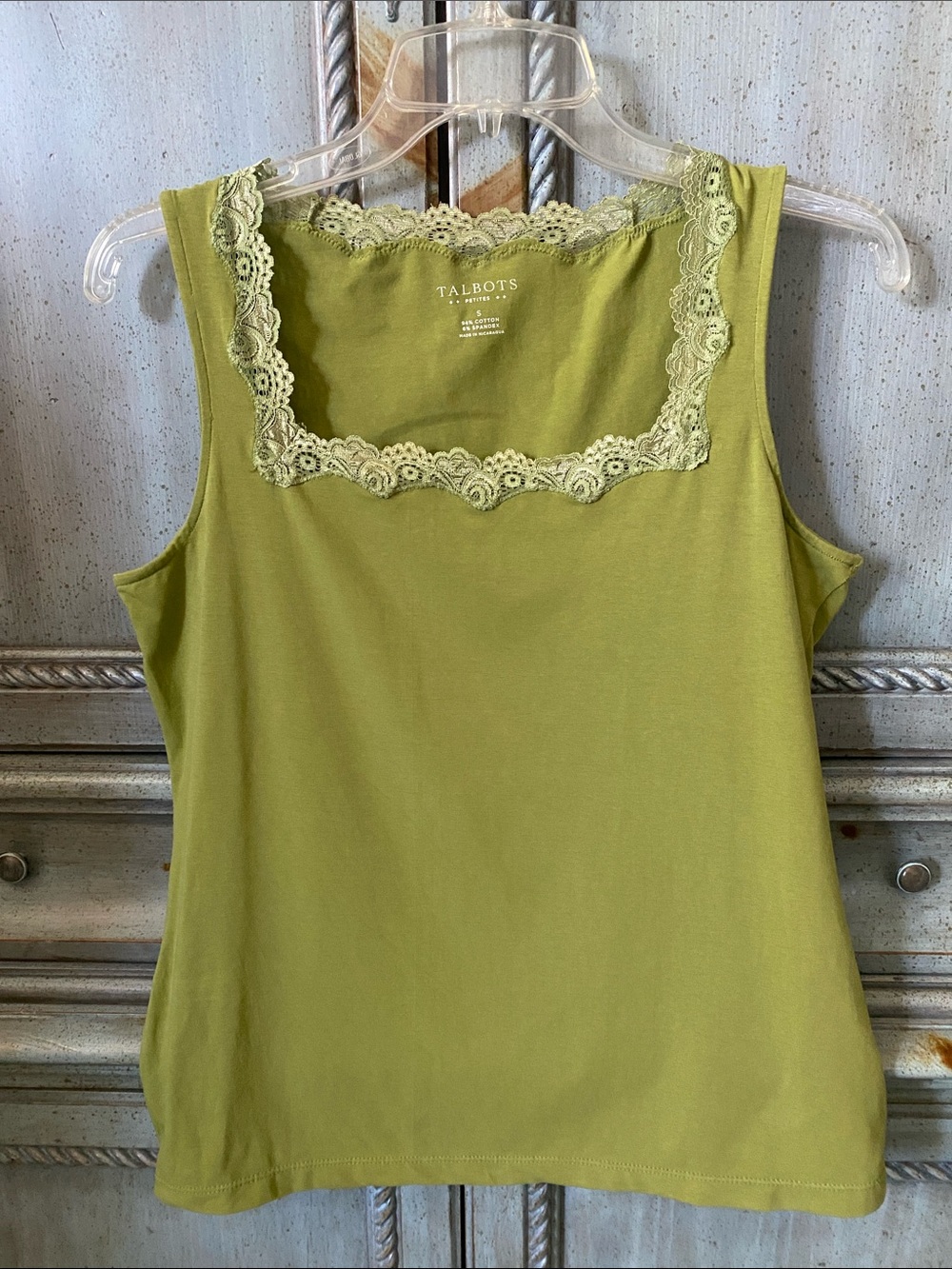 Talbots Olive Green Lace-Trim Square Neck Tank